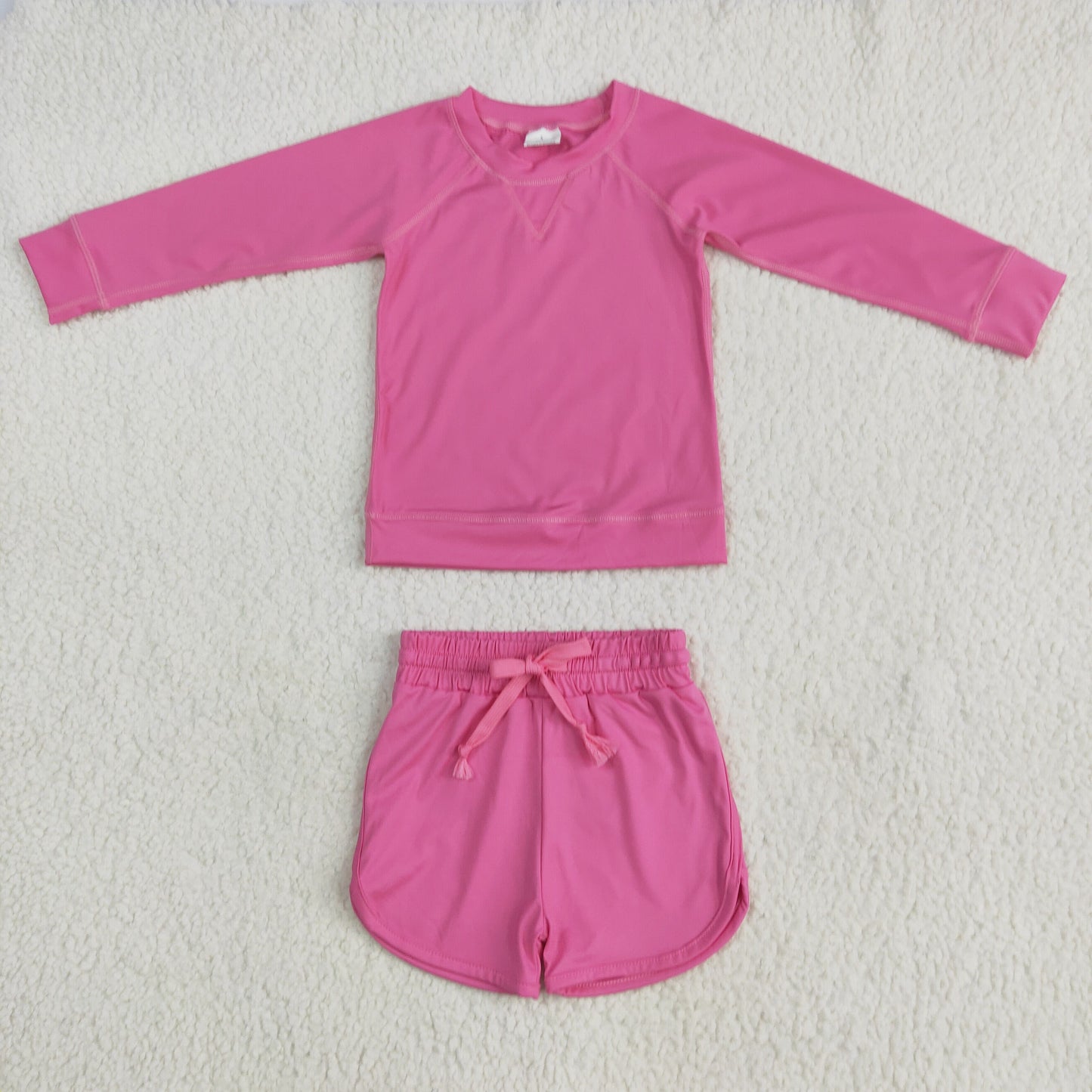 GT0968+SS0503 Baby Girls Hot Pink Long Sleeves Top Short Yoga Set