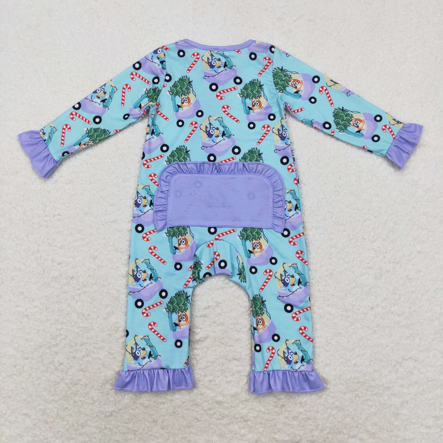 LR1419 Bamboo Cartoon dog Christmas Tree car crutch Purple lace blue zipper long-sleeved onesie