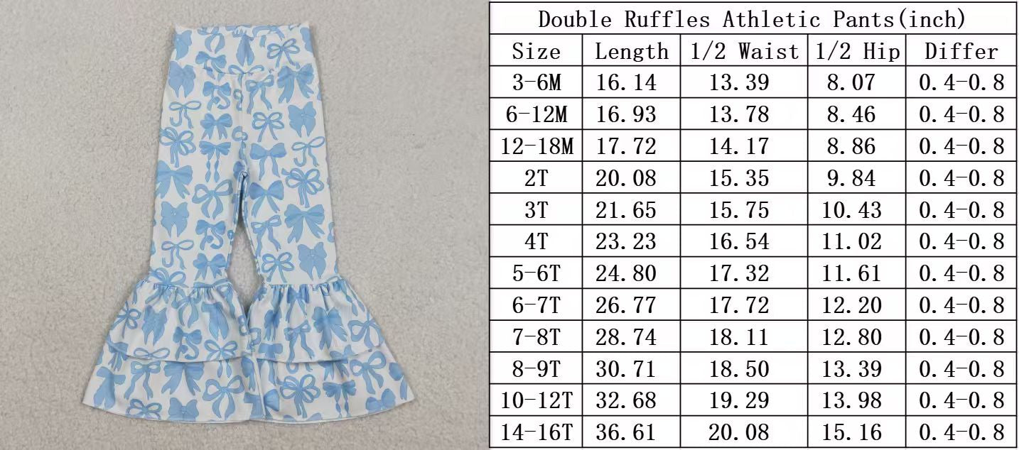 P0886 Baby Girls Blue Bows Plaid Yoga Bell Bottom Pants C11.28