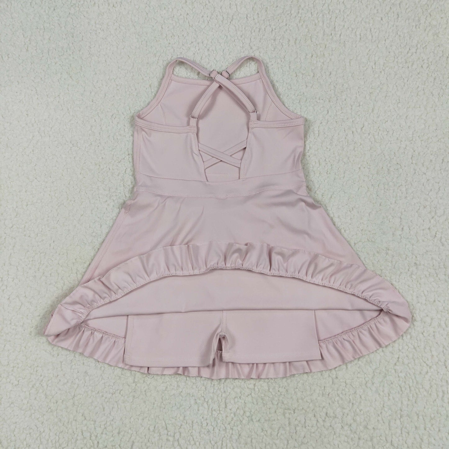 S0553 Baby Girls Pink Knit Knee Length Active Wear Dress
