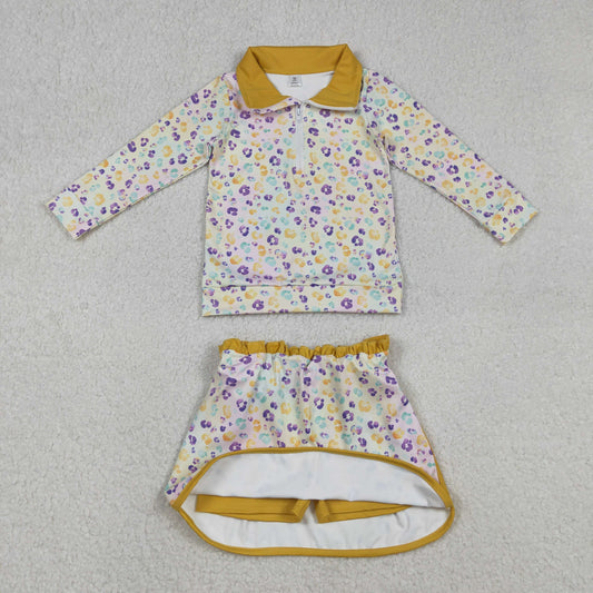 GLD1365 Baby Girls Mardigras Leopard Zipper Pullovers Skirt Shorts Yoga Clothes Set C12.8