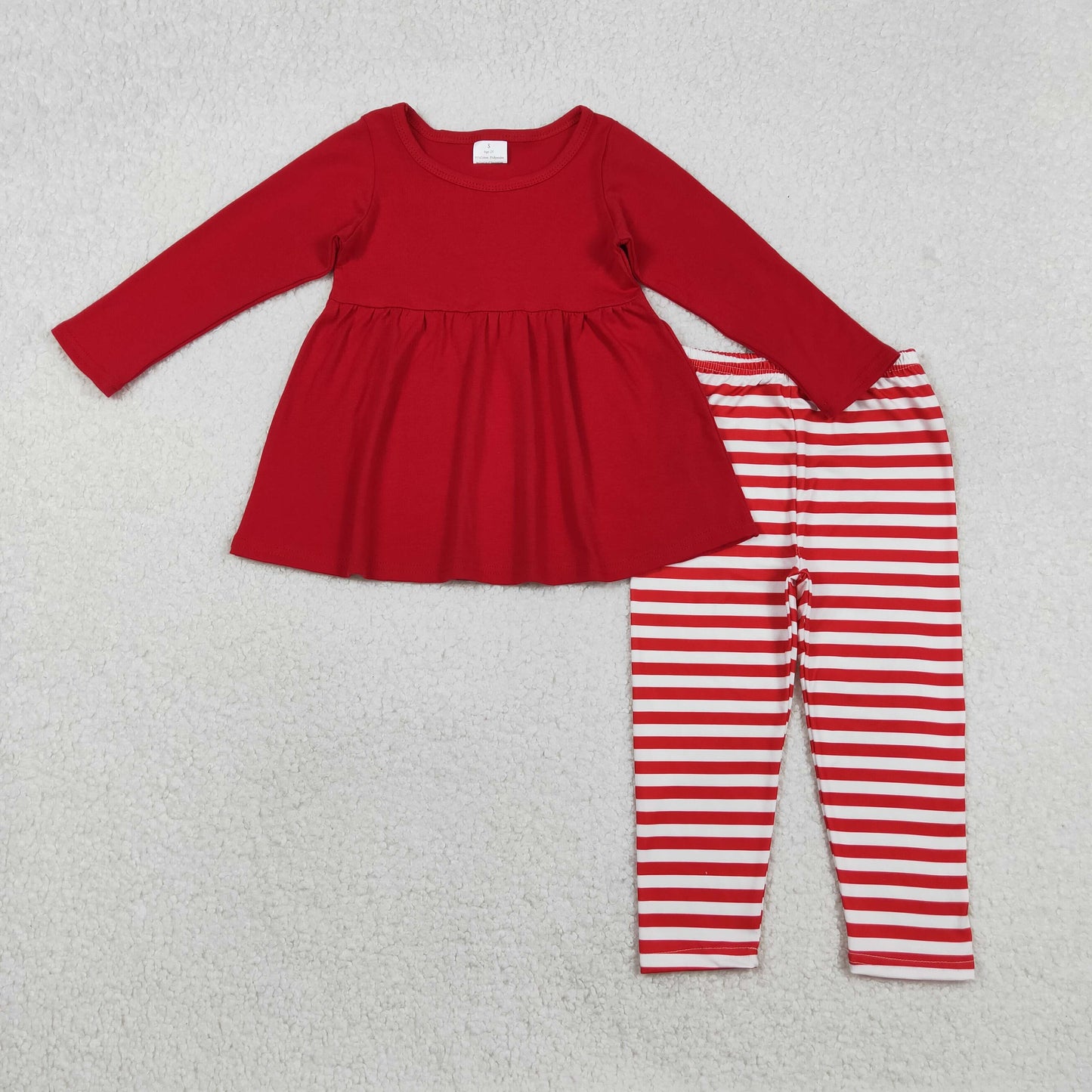 GLP2864 Baby Girls Red Long Sleeve Tunic Stripe Leggings Clothes Set C11.15