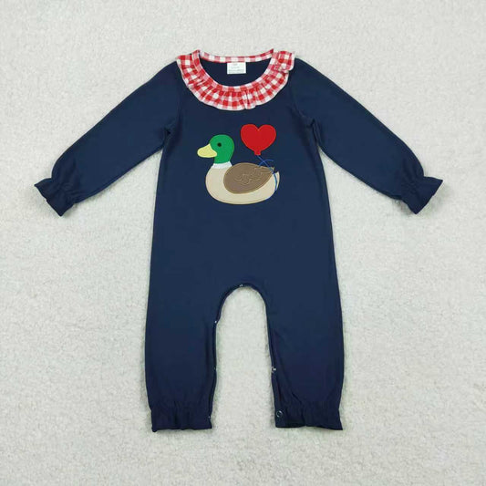 Sibling Baby Boys Girls Embroidery Duck Hearts Red Checked Pant Valentines Clothes Sets Footie Rompers C11.29