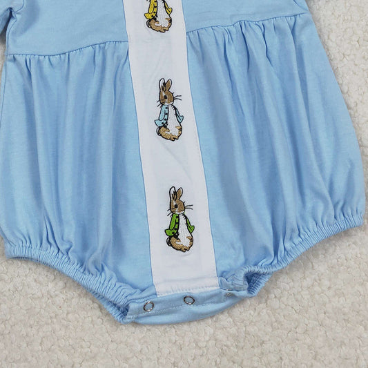 RTS SR3383 Embroidery Rabbits Baby Girls Short Sleeve Easter Collar Rompers