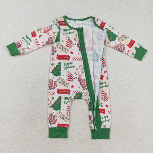 LR1056 Bamboo Christmas Tree Cookie Green Lace Zipper Long Sleeve Bodysuit
