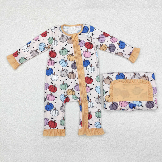 Baby Girls Fall Pumpkins Colorful Bamboo Pajamas Rompers Pajamas Clothes Sets