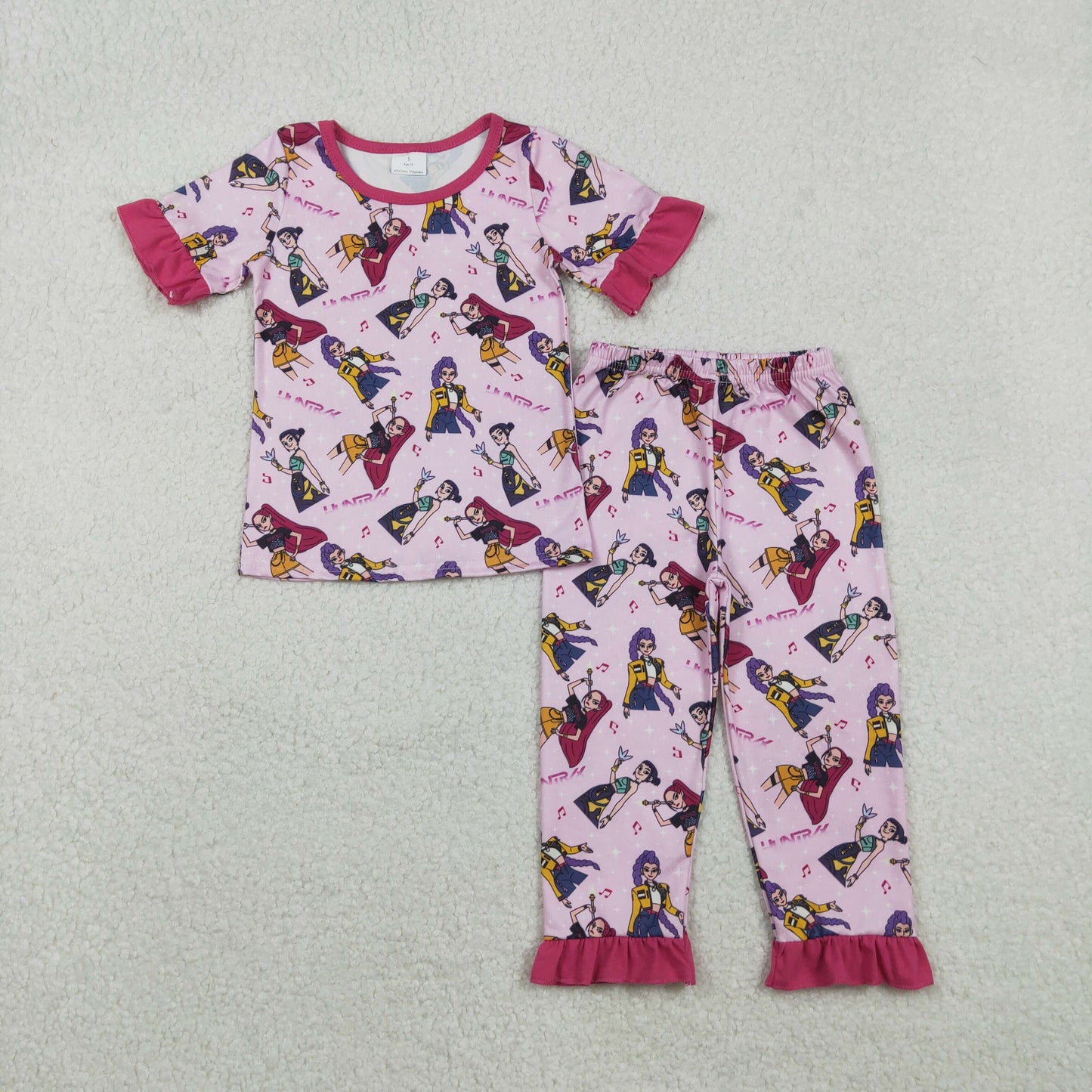 GSPO2121 Baby Girls Pink Cartoon Girls Top Ruffle Pants Pajamas Set C11.18