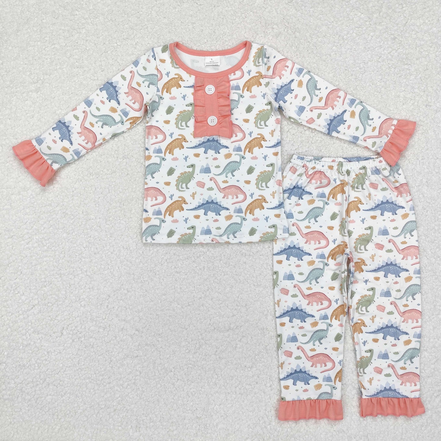 GLP1969 Baby Girls Pink Dinosaurs Ruffle Top Pants Pajamas Outfits Clothes Set