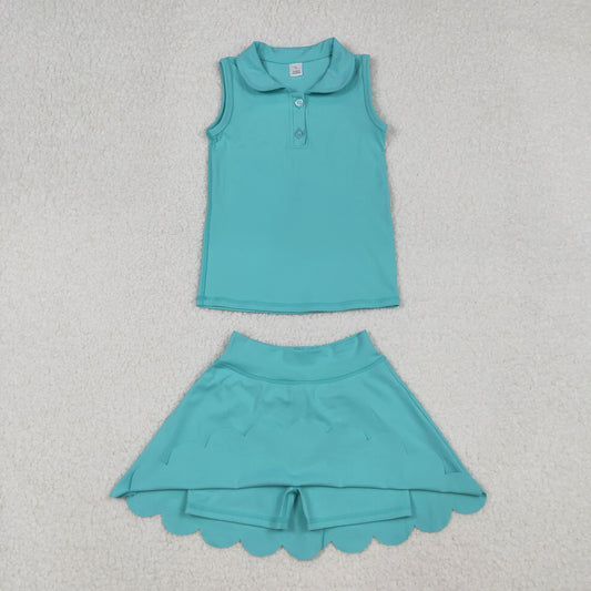 GSD2349 Baby Girls Aqua Sleeveless Button Top Skirt Yoga Set C9.18