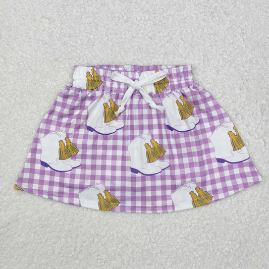 GLK0035 Baby Girls Mardi Gras Checkered Boots Skort Skirt