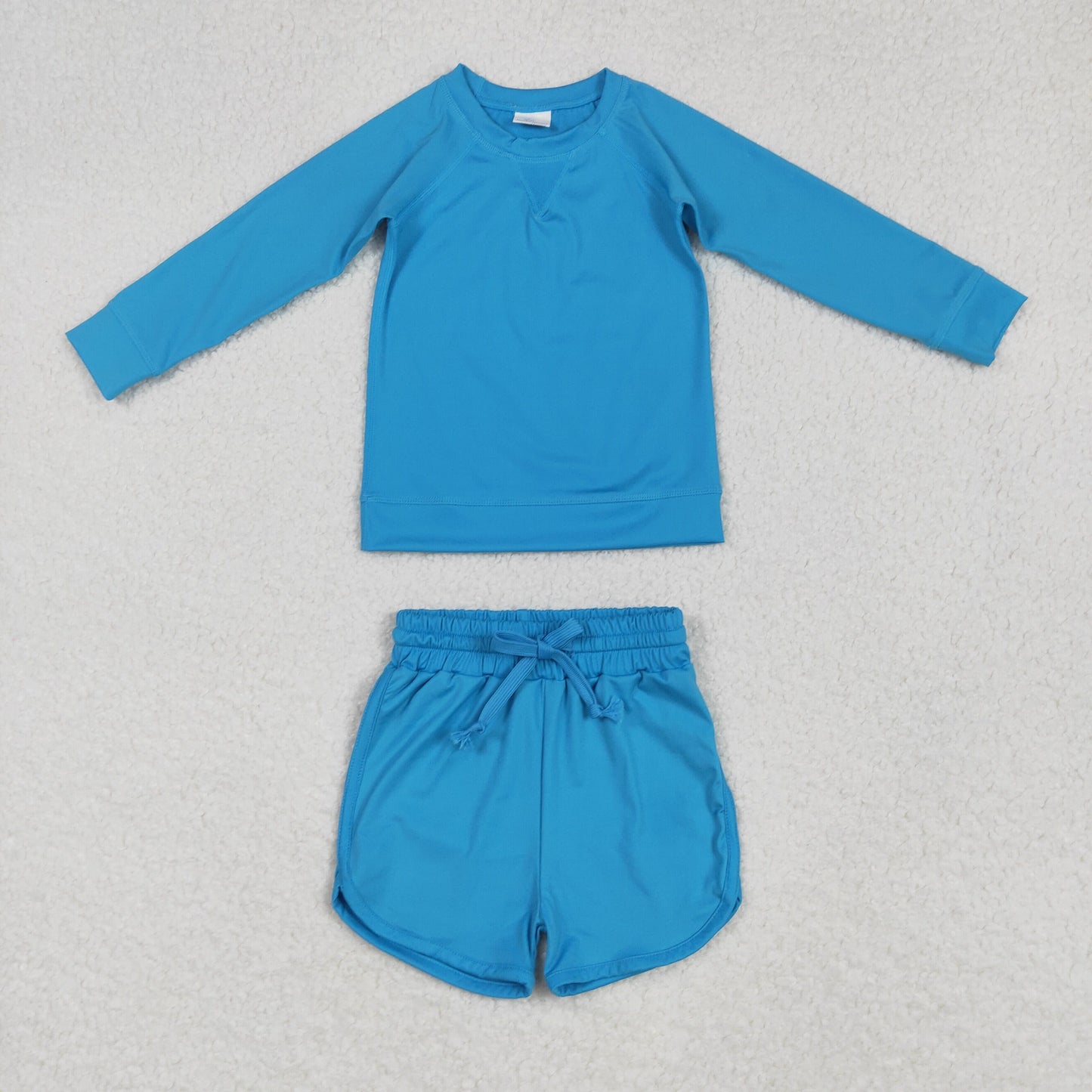 GT0969+SS0504 Baby Girls Blue Long Sleeves Top Short Yoga Set 6.2