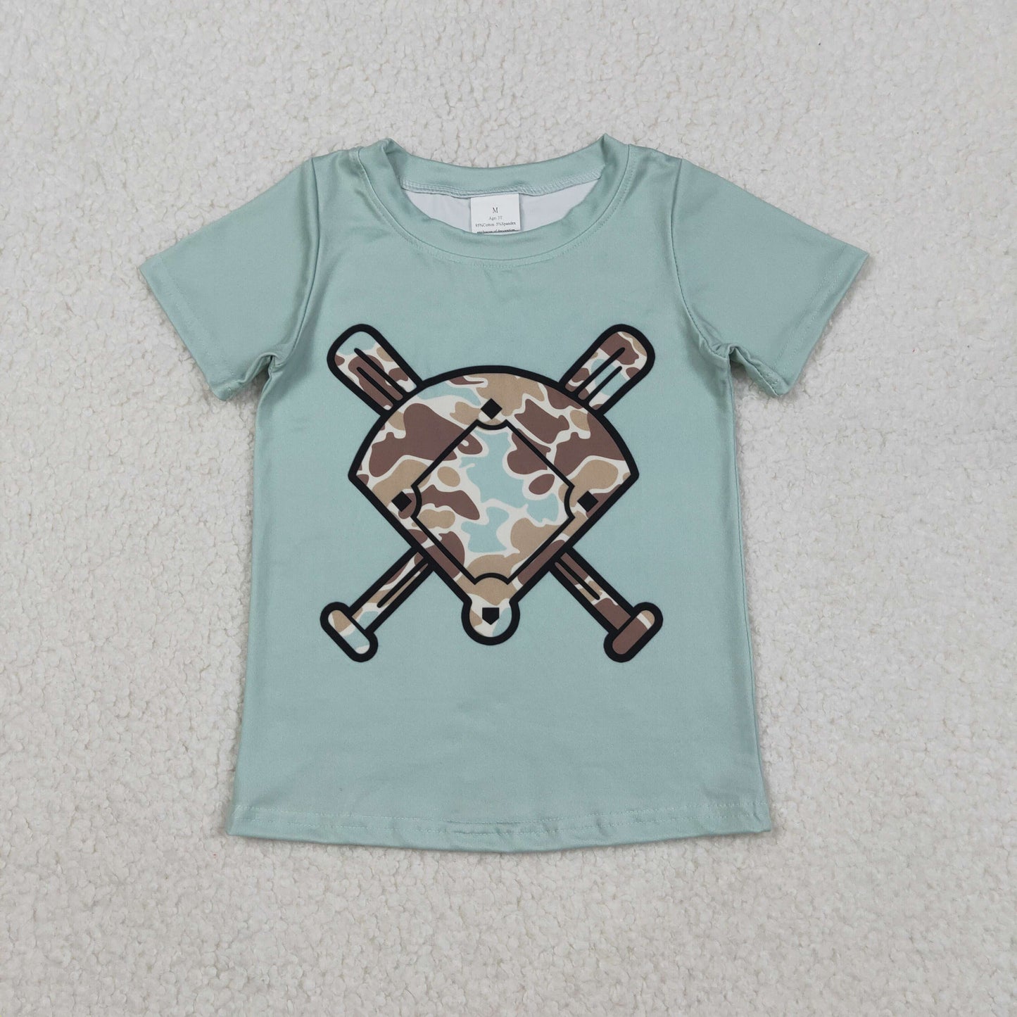 BT1422 Baby Boys Aqua Short Sleeve Camo Baseballs Team T-shirts Top C11.12