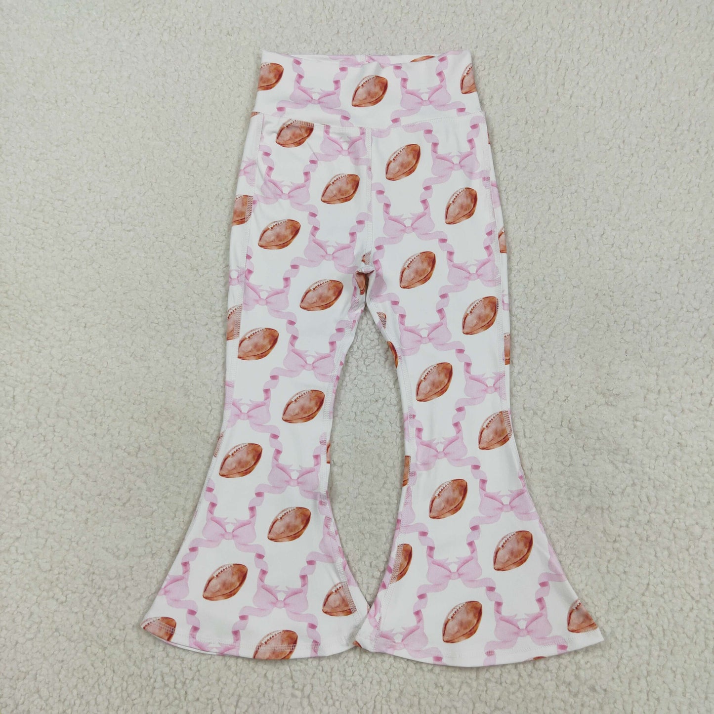 P0780 Baby Girls Pink Bow Footballs Plaid Bell Bottom Yoga Pants C8.23