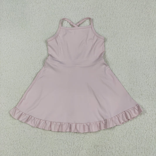 S0553 Baby Girls Pink Knit Knee Length Active Wear Dress