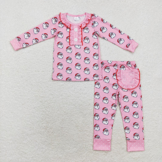 GLP1269 Bamboo Christmas Santa Claus Pink Lace long sleeve pants pajama set