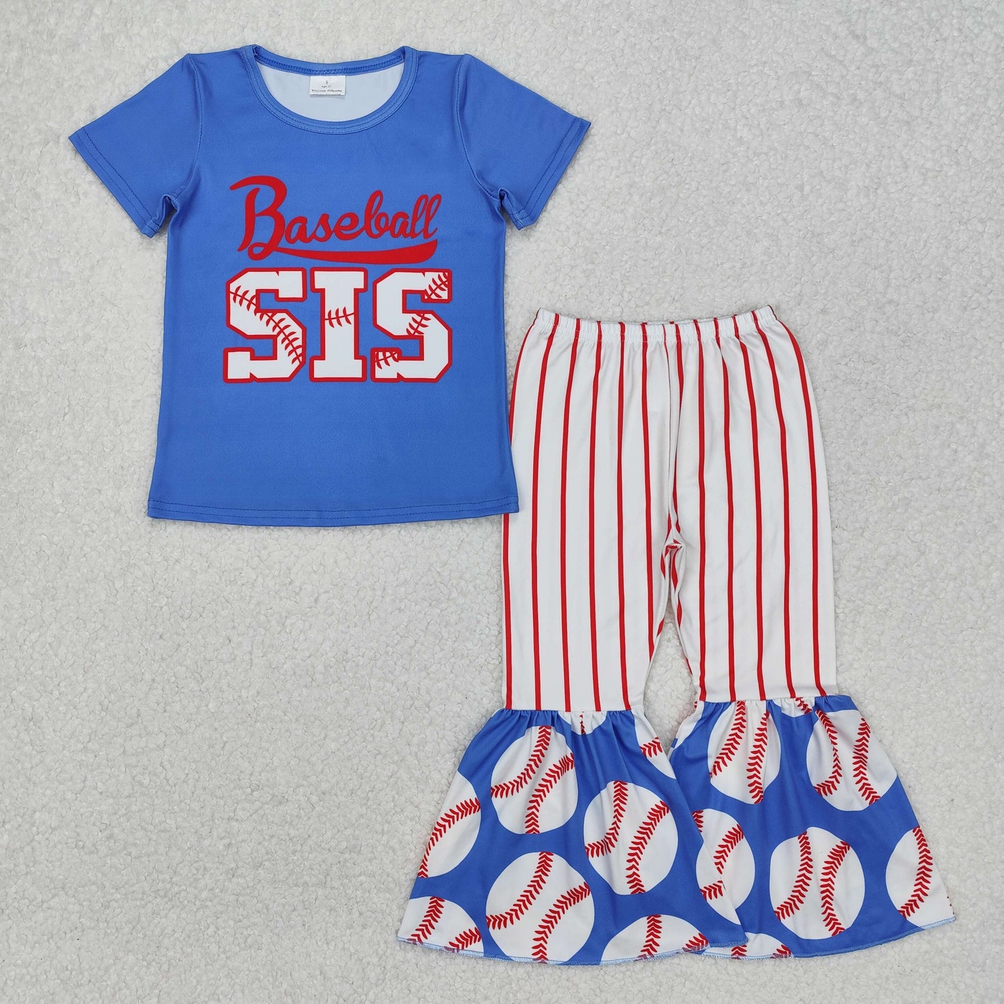 GSPO1994 Baby Girls Baseball Sister Top Bell Bottom Pants Clothes Set