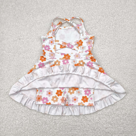 GSD2282 Baby Girls Strap Colorful Daisy Yoga Ruffle Knee Length Dress 4.25