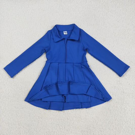 GLD1144 Baby Girls Hot Blue Long Sleeves Zipper Knee Length Dress 7.21