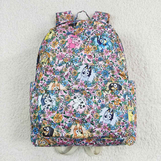 BA0188 Girl cartoon dog flower pink and white checked backpack