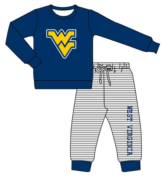 custom W V team long sleeve pants outfit for baby boys clothes