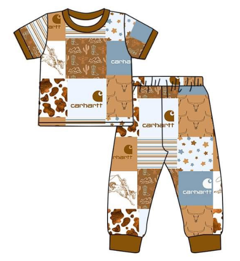 Boys Western Alpine bull short sleeve pants suit