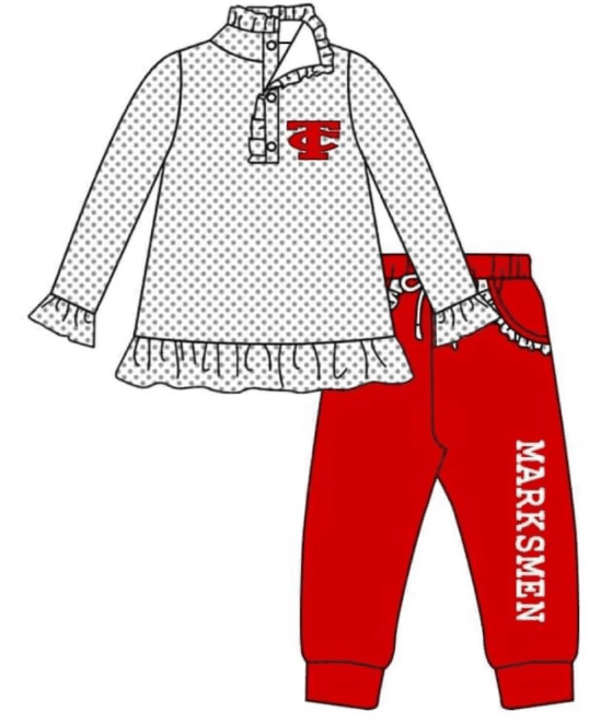 Girls team custom red polka dot long sleeve pants suit