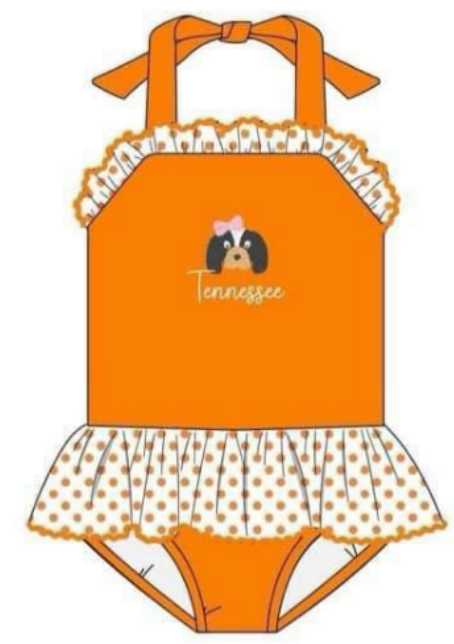 Girls team custom orange striped halter swimsuit