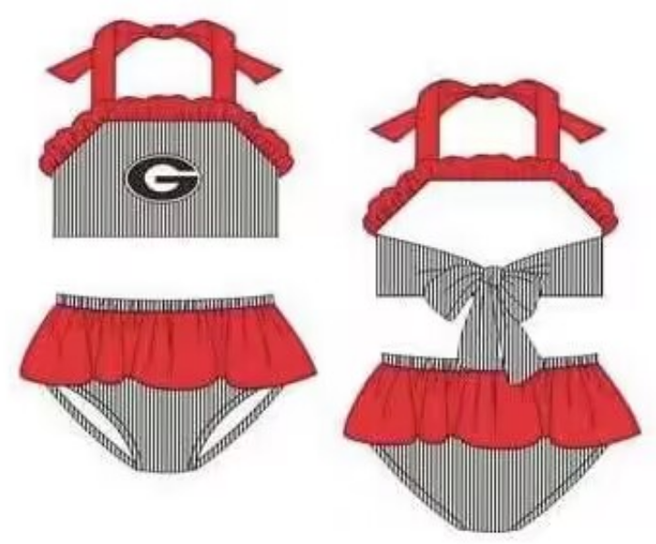 Girls striped red lace swimsuit suit