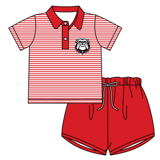 Boys custom team striped red short-sleeved shorts set