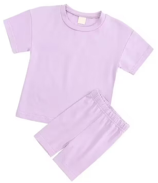 Solid color purple short sleeve shorts suit