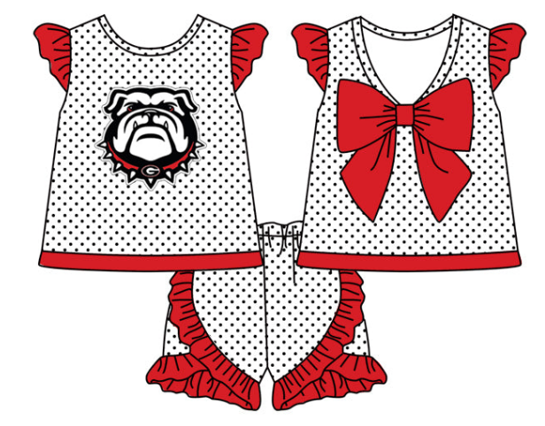 Girls custom team Polka Dot fly sleeve red short sleeve shorts set