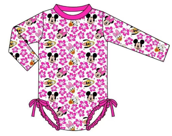 Cartoon pink flower swimsuit for girls