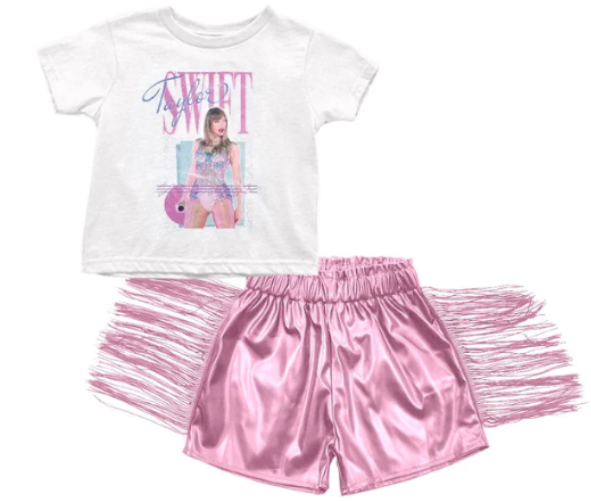 Girls Pink Country music singer short-sleeved fringe shorts suit