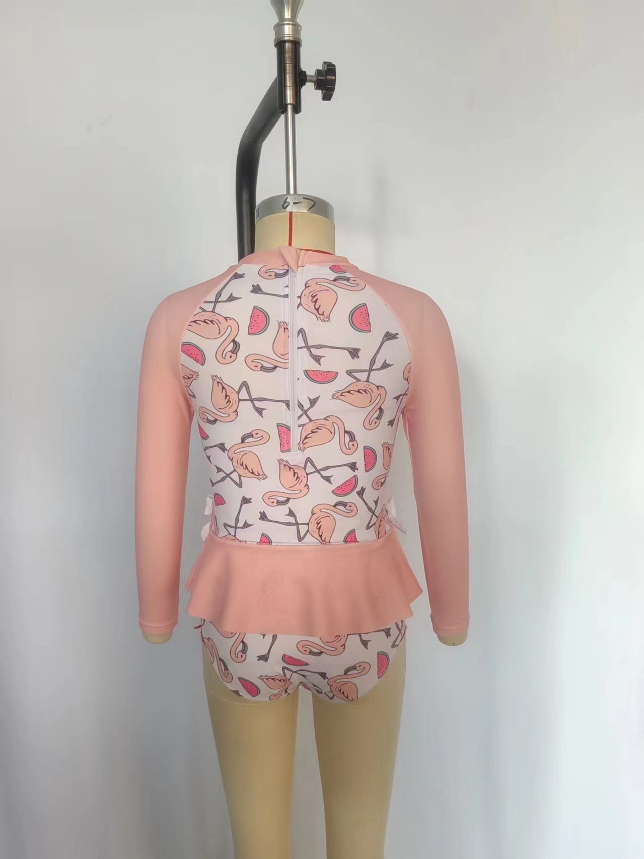 S0245 Watermelon flamingo white long-sleeved one-piece swimsuit