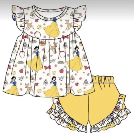 Girls' cartoon yellow short-sleeved shorts suit