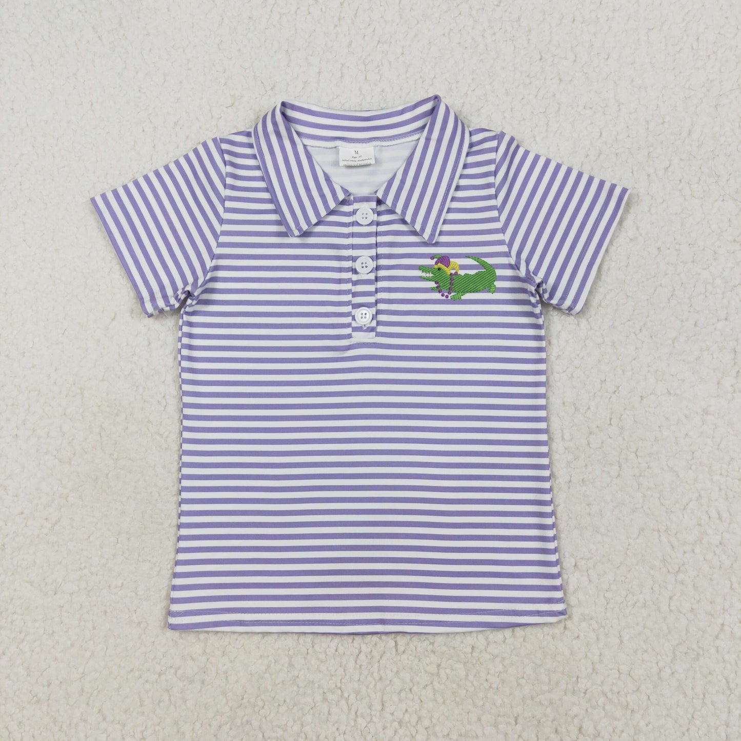 BT1092 Baby Boys Mardi Gras Stripes Crocodile Short Sleeve Tee Pullovers Tops