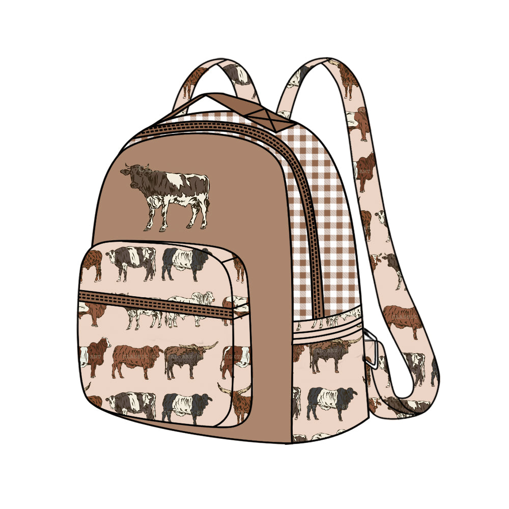 BA0269 Baby Kids Boys Western Cow Backpack Zip Back Bags Preorder