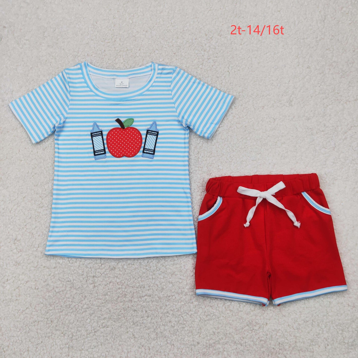 BSSO1328 Baby Boys Back To School Pencils Blue Top Shorts Clothes Set
