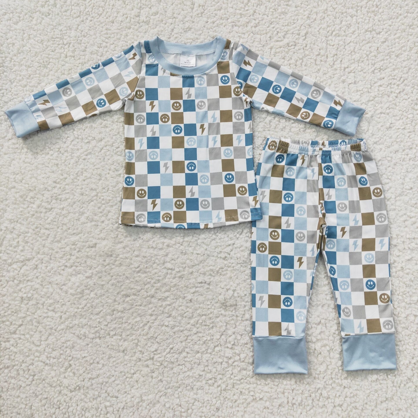 BLP0171 Baby Kids Green Checked Pajamas Pants Clothes Set