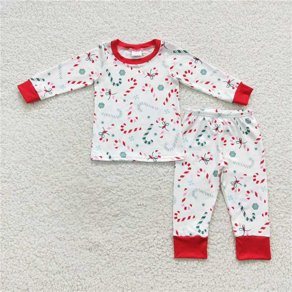 BLP0253 Candy Cane red border White long sleeve pants suit