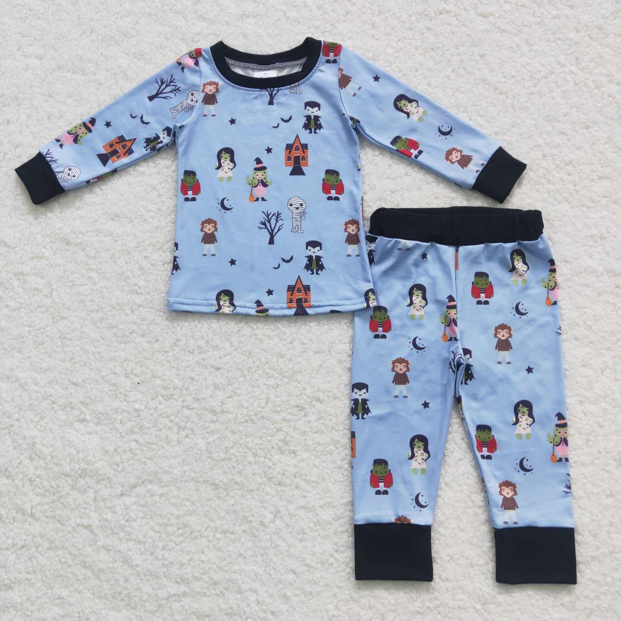BLP0277 Cartoon Star Moon Blue and black long sleeve pants suit