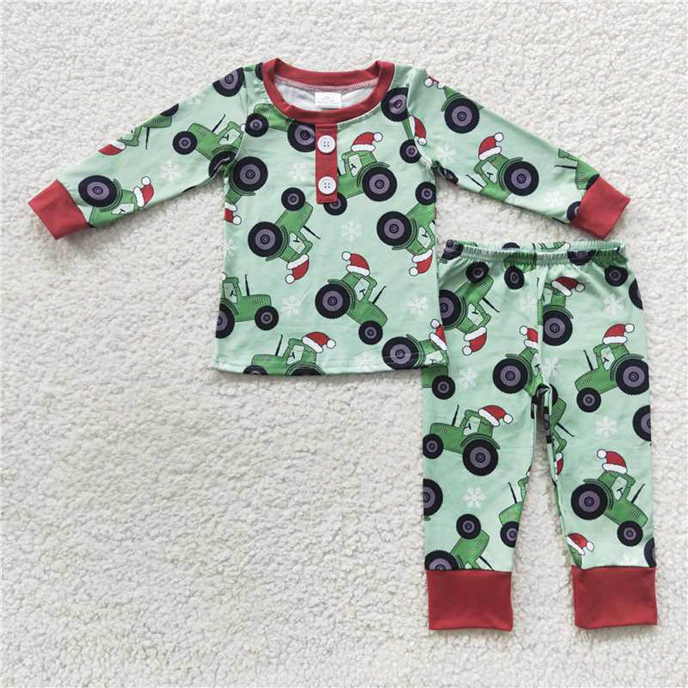BLP0285 Snow Farm tractor Green and red long sleeve pants suit