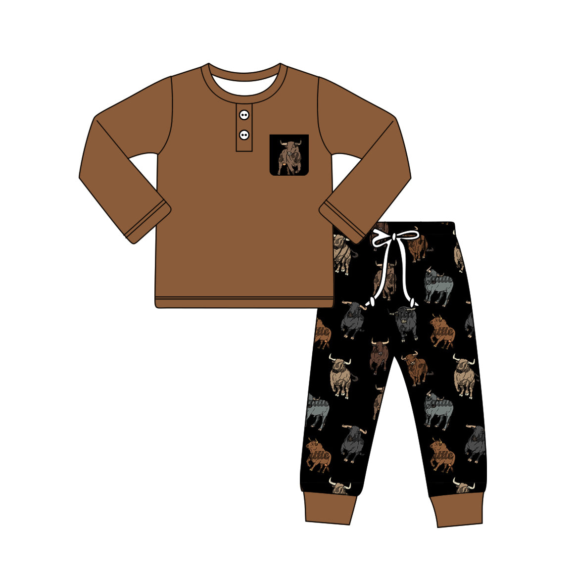BLP0923 Baby Boys Western Brown Tops Black Cows Pants Clothes Sets Preorder