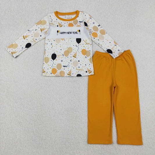 Sibling Baby Boys Girls Embroidery Happy New Year Balloons Stars Top Pants Clothes Sets C11.1