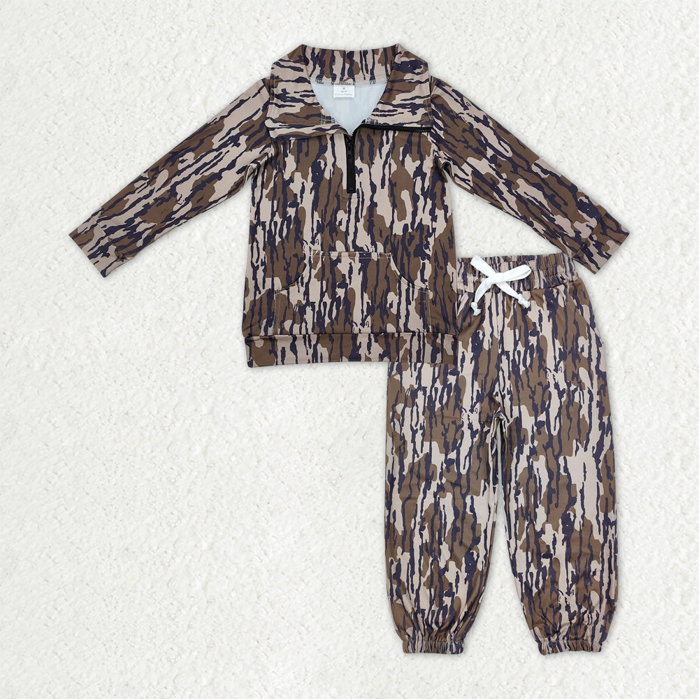 BT1035+P0649 Baby Boys Olive Camo Long Sleeves Pocket Zipper Pullover Top Jogger Pants Clothes Set C10.14
