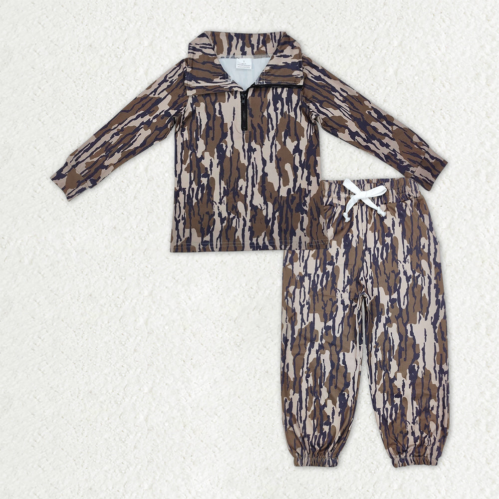 BT0957+P0649 Baby Boys Olive Camo Long Sleeves Zipper Pullover Pocket Jogger Pants Clothes Set C10.14