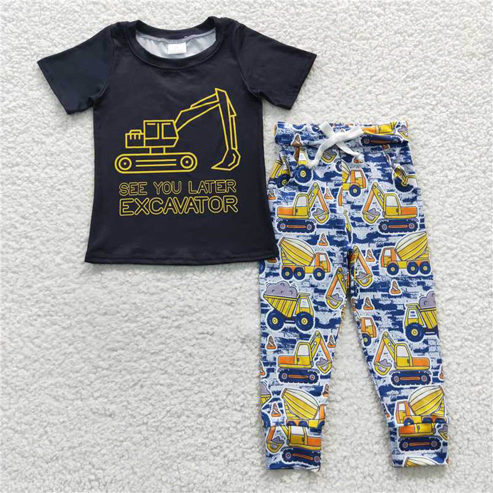 BSPO0132 Excavator black short sleeve blue trousers