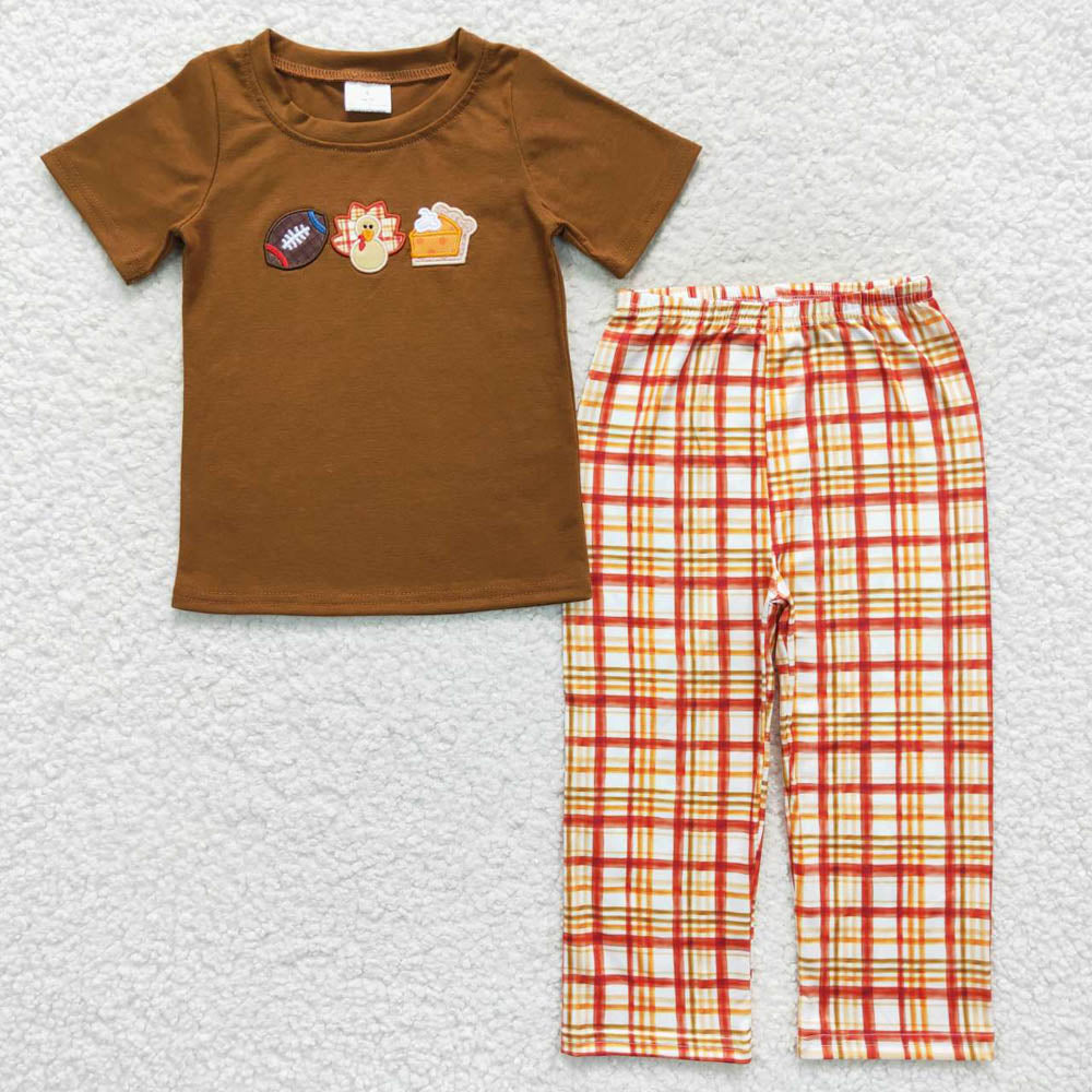 BSPO0143 Football embroidered Turkey check red short sleeve long pants suit