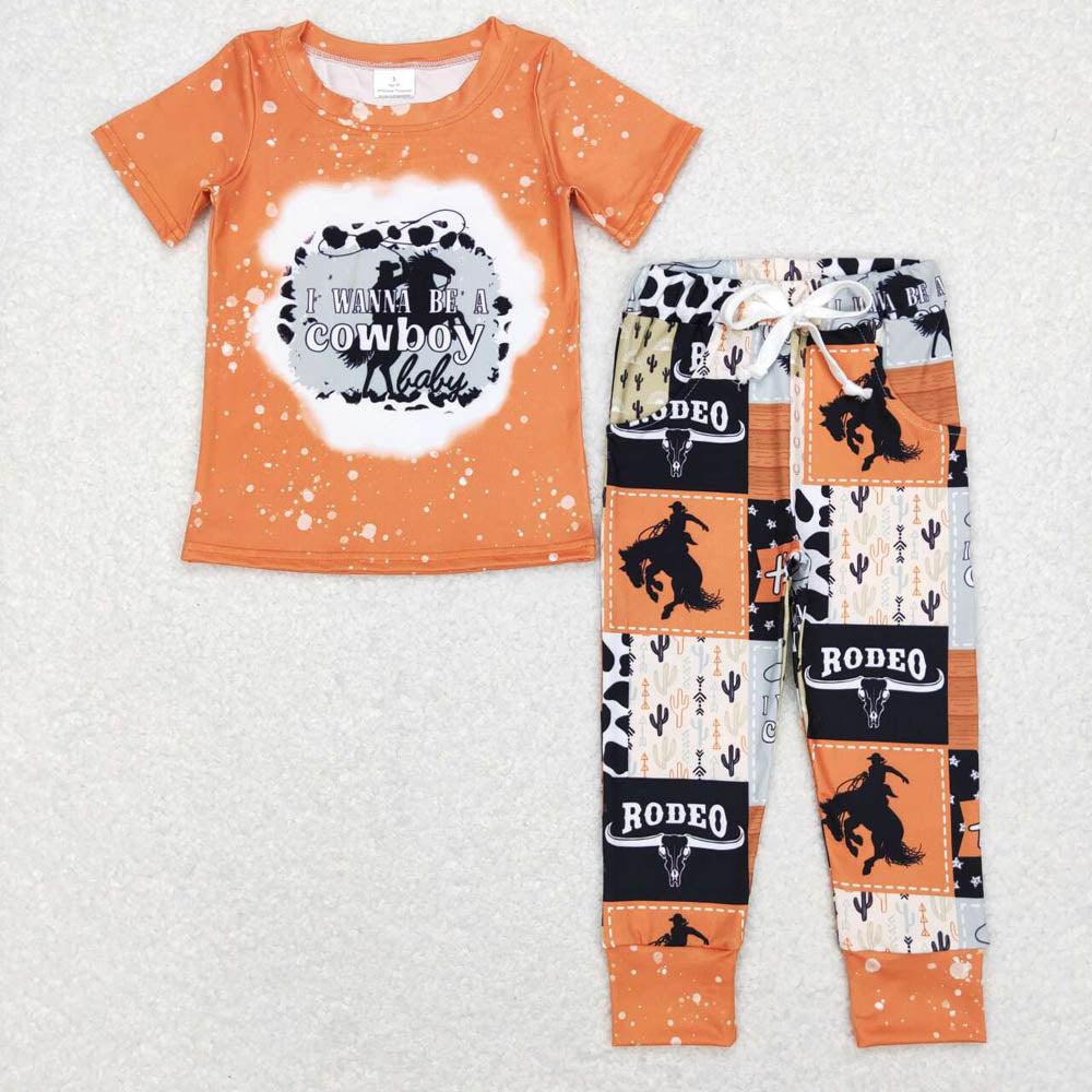 BSPO0209wanna be a cowboy orange short-sleeved trousers with letters