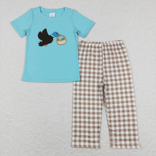 Sibling Baby Boys Girls Embroidery Ducks Eggs Top Pants Easter Clothes Sets C11.1